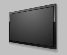 Realistic Detailed 3d Led TV Screen on a Grey Background Black Monitor Perspective View. Vector illustration of Electronic Television